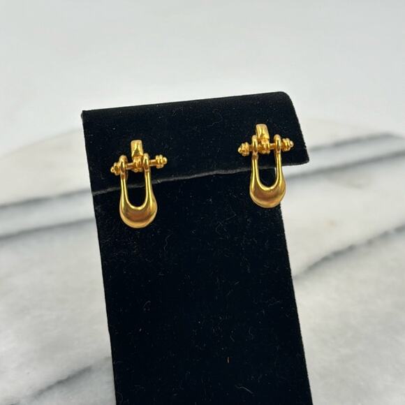 Vintage Jewelry - Gold plated horseshoe joint Roman style earrings